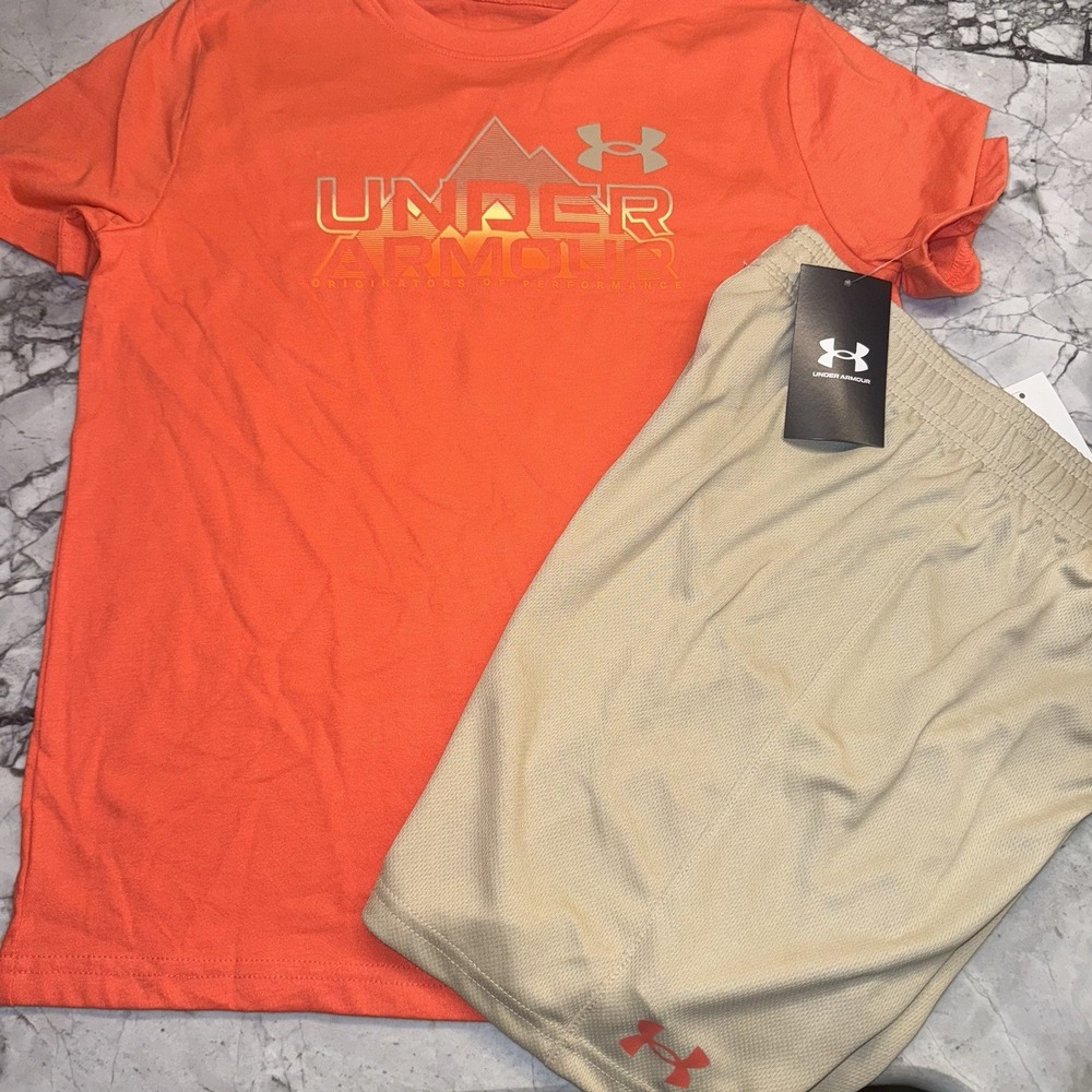 Under Armour Youth Medium (10/12) Orange Tan Outfit Set NEW Mountains Outdoor